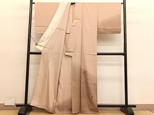 平和屋着物▽訪問着　単衣　刺繍　椿芝草文　暈し染め　金銀彩　正絹　逸品　未使用　BAAY4557hv