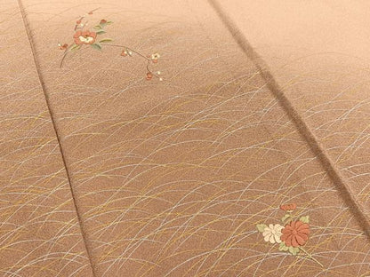 平和屋着物▽訪問着　単衣　刺繍　椿芝草文　暈し染め　金銀彩　正絹　逸品　未使用　BAAY4557hv