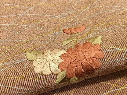平和屋着物▽訪問着　単衣　刺繍　椿芝草文　暈し染め　金銀彩　正絹　逸品　未使用　BAAY4557hv