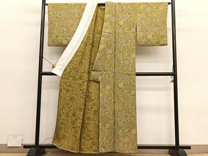 平和屋着物▽上質な小紋　単衣　更紗花文　正絹　逸品　BAAY4560hv