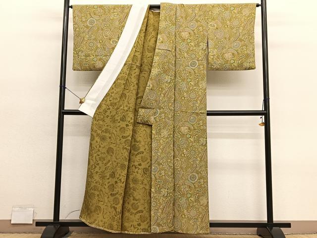 平和屋着物▽上質な小紋　単衣　更紗花文　正絹　逸品　BAAY4560hv