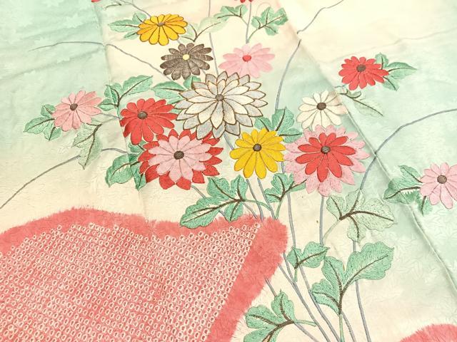 平和屋着物■豪華振袖　総刺繍　駒刺繍　絞り　枝花文　暈し染め　金糸　正絹　逸品　BAAY4565hv