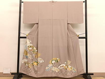 平和屋着物■豪華色留袖　駒刺繍　扇面花文　金銀彩　正絹　逸品　未使用　BAAY4567hv