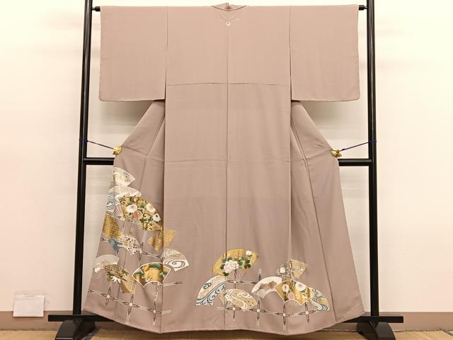 平和屋着物■豪華色留袖　駒刺繍　扇面花文　金銀彩　正絹　逸品　未使用　BAAY4567hv