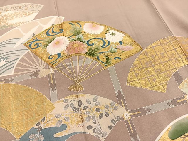 平和屋着物■豪華色留袖　駒刺繍　扇面花文　金銀彩　正絹　逸品　未使用　BAAY4567hv
