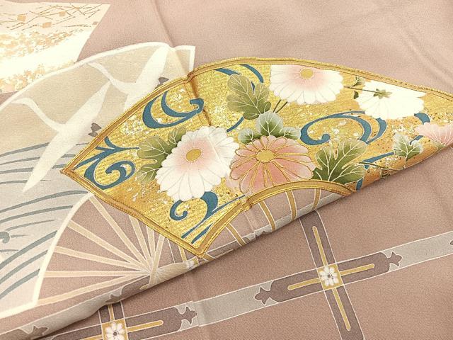平和屋着物■豪華色留袖　駒刺繍　扇面花文　金銀彩　正絹　逸品　未使用　BAAY4567hv