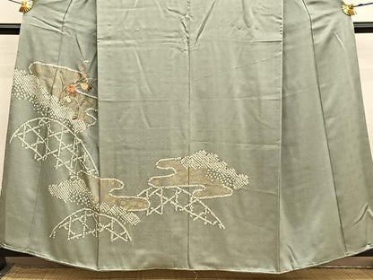 平和屋着物■訪問着　絞り　刺繍　籬花文　金彩　正絹　逸品　BAAY4568hv