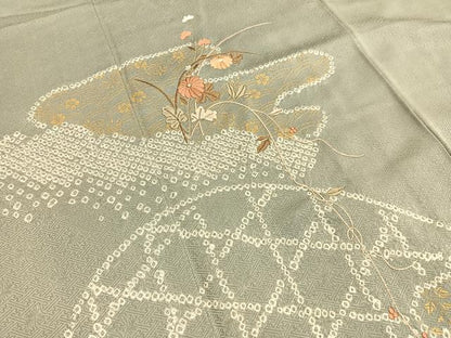 平和屋着物■訪問着　絞り　刺繍　籬花文　金彩　正絹　逸品　BAAY4568hv
