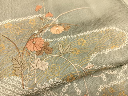 平和屋着物■訪問着　絞り　刺繍　籬花文　金彩　正絹　逸品　BAAY4568hv