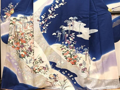 平和屋着物●豪華振袖　御所車花文　暈し染め　金彩　正絹　逸品　BAAY4569hv