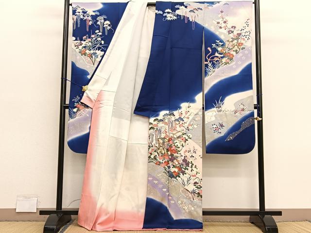 平和屋着物●豪華振袖　御所車花文　暈し染め　金彩　正絹　逸品　BAAY4569hv