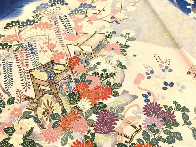 平和屋着物●豪華振袖　御所車花文　暈し染め　金彩　正絹　逸品　BAAY4569hv