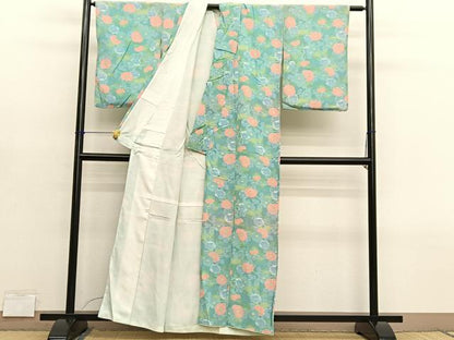 平和屋着物■上質な小紋　枝花文　鬼しぼ縮緬　正絹　逸品　BAAY4570hv
