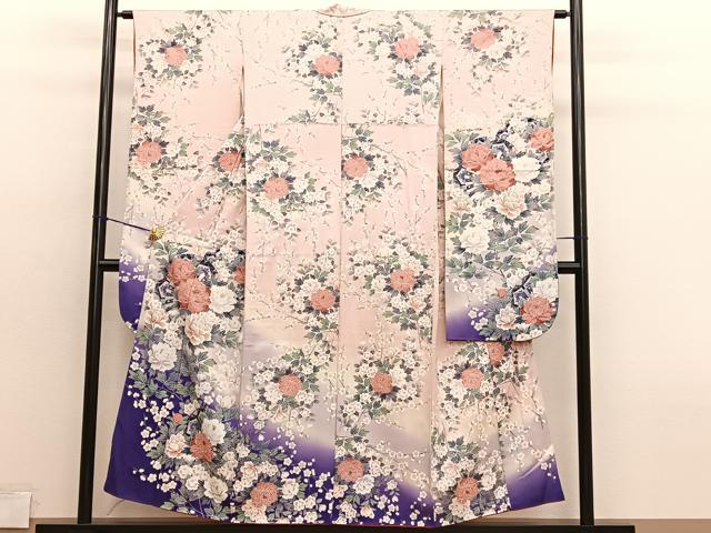 平和屋着物■豪華振袖　源氏車牡丹文　暈し染め　銀彩　正絹　逸品　BAAY4574hv