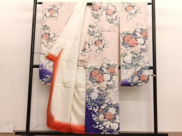 平和屋着物■豪華振袖　源氏車牡丹文　暈し染め　銀彩　正絹　逸品　BAAY4574hv