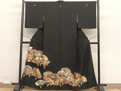 平和屋着物■豪華黒留袖　扇面花文　金彩　正絹　逸品　BAAY4579hv
