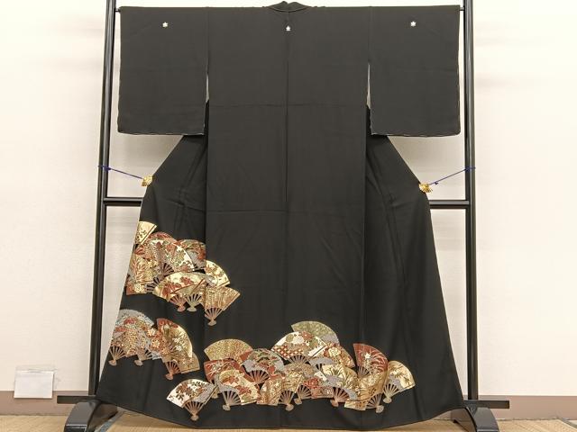 平和屋着物■豪華黒留袖　扇面花文　金彩　正絹　逸品　BAAY4579hv