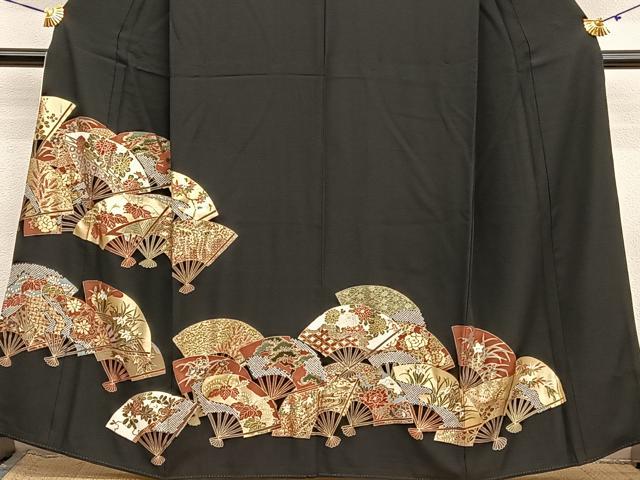 平和屋着物■豪華黒留袖　扇面花文　金彩　正絹　逸品　BAAY4579hv