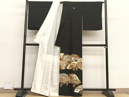 平和屋着物■豪華黒留袖　扇面花文　金彩　正絹　逸品　BAAY4579hv