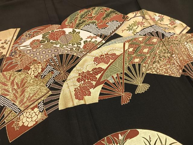 平和屋着物■豪華黒留袖　扇面花文　金彩　正絹　逸品　BAAY4579hv