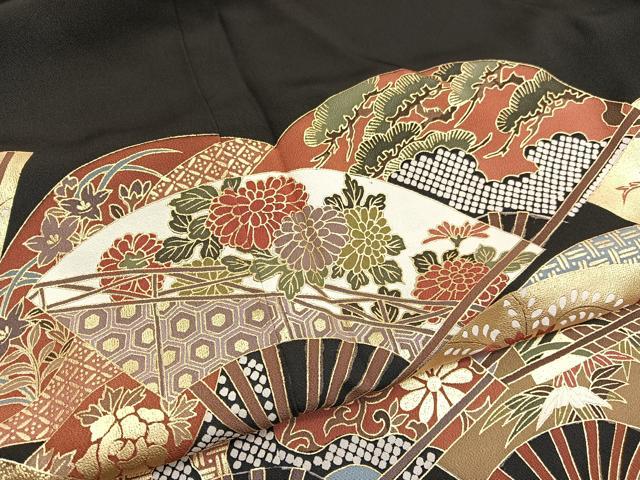 平和屋着物■豪華黒留袖　扇面花文　金彩　正絹　逸品　BAAY4579hv