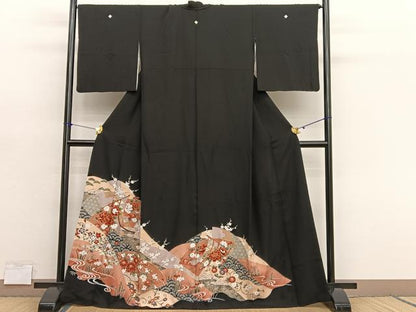 平和屋着物■豪華黒留袖　重山几帳花文　金彩　正絹　逸品　BAAY4581hv