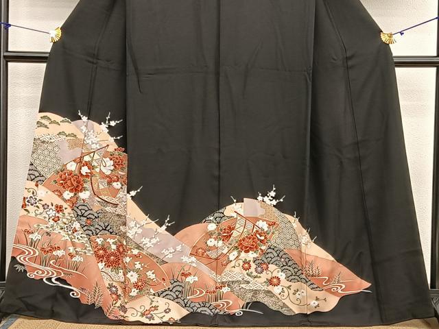 平和屋着物■豪華黒留袖　重山几帳花文　金彩　正絹　逸品　BAAY4581hv