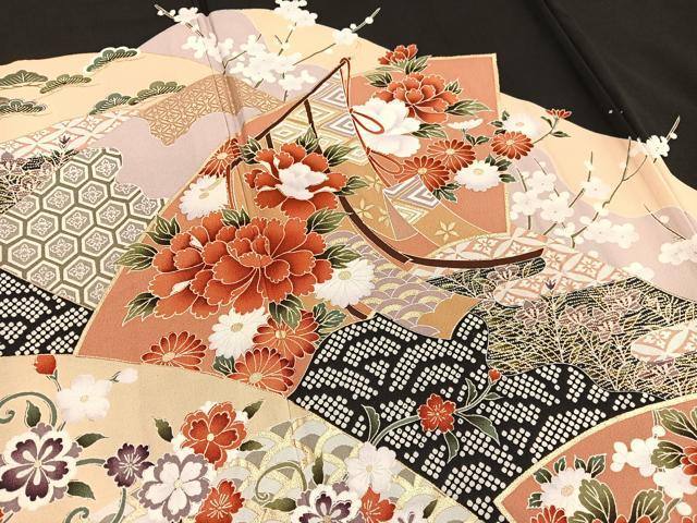 平和屋着物■豪華黒留袖　重山几帳花文　金彩　正絹　逸品　BAAY4581hv