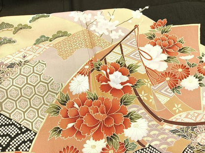 平和屋着物■豪華黒留袖　重山几帳花文　金彩　正絹　逸品　BAAY4581hv