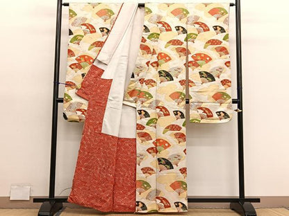 平和屋着物■豪華振袖　雲取り扇面文　金彩　扇面金通し地　正絹　逸品　BAAY4586hv