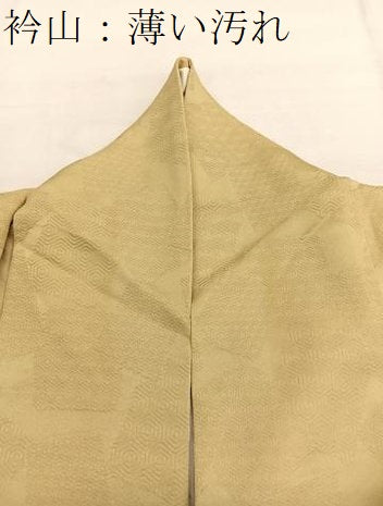平和屋着物■上質な色無地　亀甲色紙地紋　卵色　正絹　逸品　BAAY4590hv