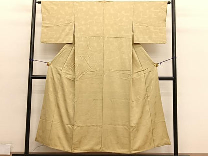 平和屋着物■上質な色無地　亀甲色紙地紋　卵色　正絹　逸品　BAAY4590hv