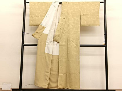平和屋着物■上質な色無地　亀甲色紙地紋　卵色　正絹　逸品　BAAY4590hv
