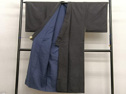 平和屋着物■男性　紬　縞　黒地　正絹　逸品　BAAY4591hv