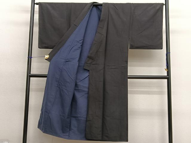 平和屋着物■男性　紬　縞　黒地　正絹　逸品　BAAY4591hv