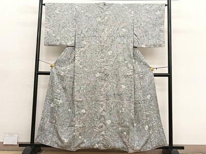 平和屋着物■上質な小紋　総絞り　草花文　正絹　逸品　BAAY4592hv
