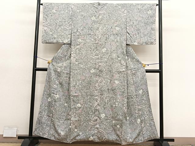 平和屋着物■上質な小紋　総絞り　草花文　正絹　逸品　BAAY4592hv