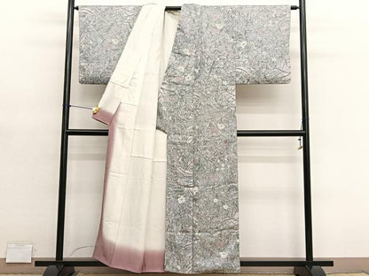 平和屋着物■上質な小紋　総絞り　草花文　正絹　逸品　BAAY4592hv