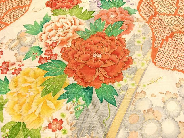 平和屋着物■豪華振袖　駒刺繍　絞り　楽器花文　金彩　正絹　逸品　BAAY4594hv