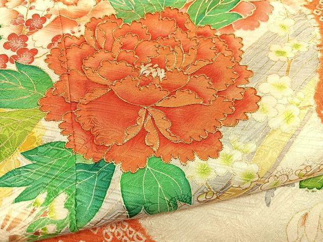 平和屋着物■豪華振袖　駒刺繍　絞り　楽器花文　金彩　正絹　逸品　BAAY4594hv