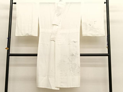 平和屋着物■長襦袢　無双仕立て　手描き　群鶴　銀彩　正絹　逸品　BAAY4596hv