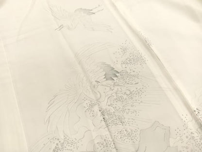 平和屋着物■長襦袢　無双仕立て　手描き　群鶴　銀彩　正絹　逸品　BAAY4596hv