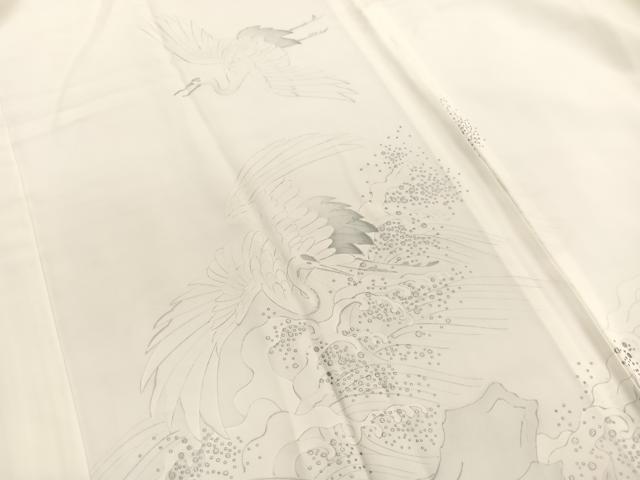 平和屋着物■長襦袢　無双仕立て　手描き　群鶴　銀彩　正絹　逸品　BAAY4596hv