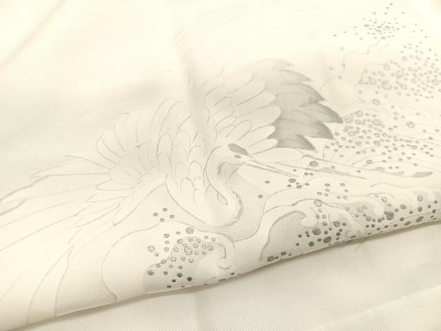 平和屋着物■長襦袢　無双仕立て　手描き　群鶴　銀彩　正絹　逸品　BAAY4596hv