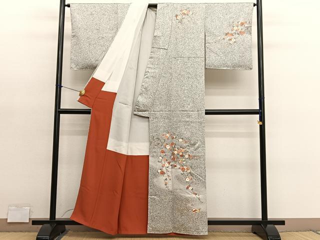 平和屋着物■訪問着　鴛鴦花文　たたき染め　金彩　正絹　逸品　BAAY4605hv