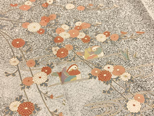 平和屋着物■訪問着　鴛鴦花文　たたき染め　金彩　正絹　逸品　BAAY4605hv