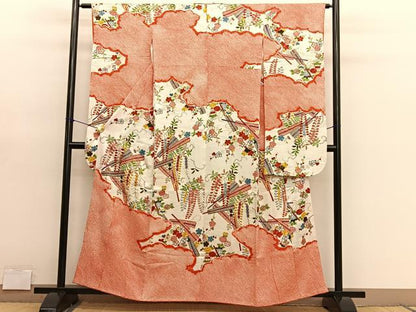 平和屋着物■豪華振袖　駒刺繍　絞り　扇花文　金彩　正絹　逸品　BAAY4607hv