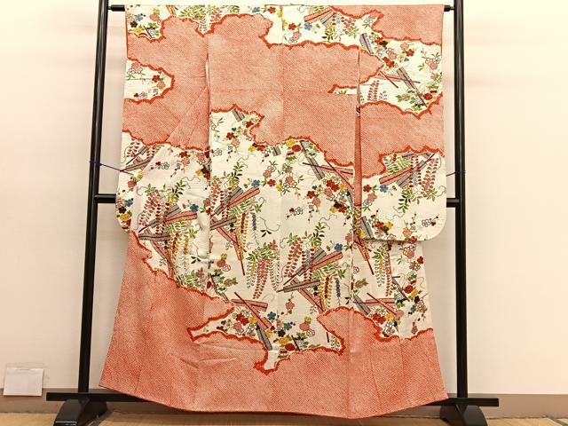 平和屋着物■豪華振袖　駒刺繍　絞り　扇花文　金彩　正絹　逸品　BAAY4607hv