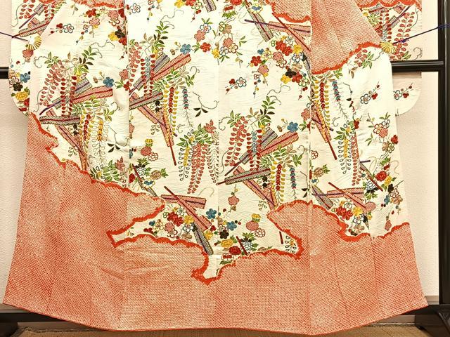 平和屋着物■豪華振袖　駒刺繍　絞り　扇花文　金彩　正絹　逸品　BAAY4607hv