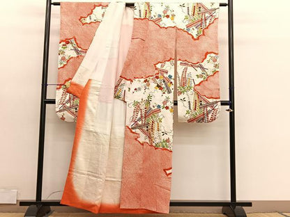平和屋着物■豪華振袖　駒刺繍　絞り　扇花文　金彩　正絹　逸品　BAAY4607hv